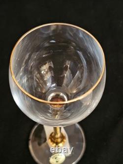 Vintage Versailles Bohemia Crystal Gold Stem Gold Rim Wine Glasses Set of 12