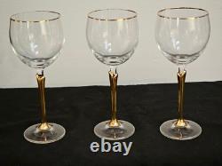 Vintage Versailles Bohemia Crystal Gold Stem Gold Rim Wine Glasses Set of 12