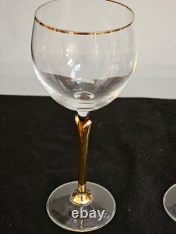 Vintage Versailles Bohemia Crystal Gold Stem Gold Rim Wine Glasses Set of 12