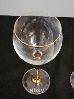 Vintage Versailles Bohemia Crystal Gold Stem Gold Rim Wine Glasses Set of 12