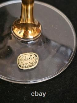 Vintage Versailles Bohemia Crystal Gold Stem Gold Rim Wine Glasses Set of 12