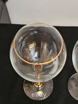Vintage Versailles Bohemia Crystal Gold Stem Gold Rim Wine Glasses Set of 12