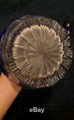 Vintage cut to clear cobalt Bohemian Czech crystal wine decanter & glass set