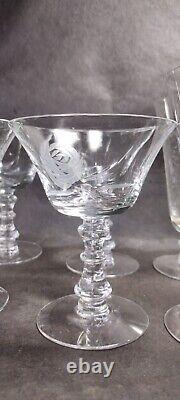 Vintage fostoria crystal etched rose wine glass/ champagne glass Set Of 15