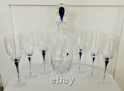 Vintage orrefors Crystal Intermezzo Blue Decanter & 6 Wine Glasses