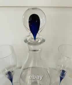 Vintage orrefors Crystal Intermezzo Blue Decanter & 6 Wine Glasses