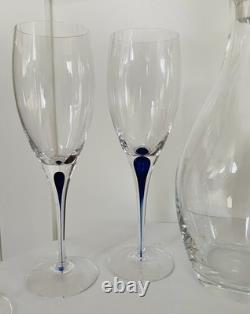 Vintage orrefors Crystal Intermezzo Blue Decanter & 6 Wine Glasses
