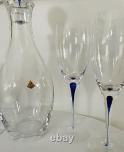 Vintage orrefors Crystal Intermezzo Blue Decanter & 6 Wine Glasses
