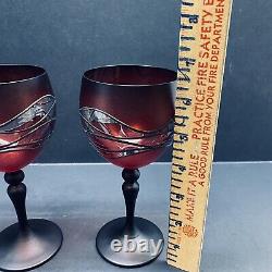 Vlasta Voboraikova LHL Praque Czech art Wine glass stemware Signed Set Of 2