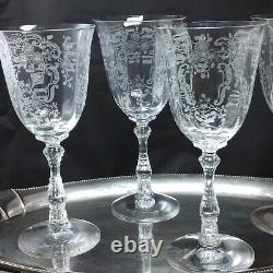 Vtg 1930s Set of 4 FOSTORIA Meadow Rose Tall Wine Glass 7-5/8 Etched Barware
