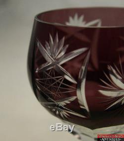 Vtg 4pc Jewel Tone Color Cut Star Crystal Glass Clear Stem Wine Hock Goblets L7X