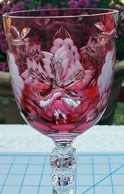 Vtg. Ajka Magdas Pride Etched Crystal Wine Stem/glass Lotcranberry And Amythest