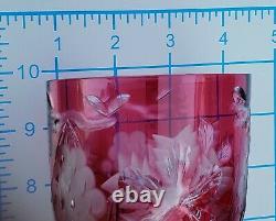 Vtg. Ajka Magdas Pride Etched Crystal Wine Stem/glass Lotcranberry And Amythest