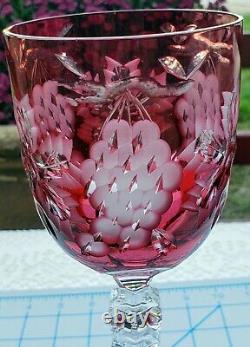 Vtg. Ajka Magdas Pride Etched Crystal Wine Stem/glass Lotcranberry And Amythest