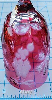 Vtg. Ajka Magdas Pride Etched Crystal Wine Stem/glass Lotcranberry And Amythest