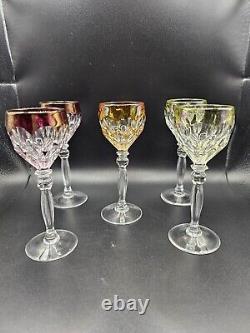Vtg. Anna Hutte Crystal Yellow Orange Red Cut Clear Water Wine Goblet Glass Boho