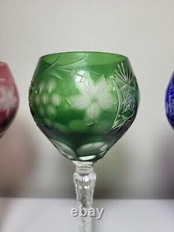 Vtg Bohemian Czech Crystal Hock WINE GLASSES Set 4 GOBLETS Cut to Clear Crystal