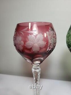 Vtg Bohemian Czech Crystal Hock Wine Glasses Set 4 Goblets Cut to Clear Crystal