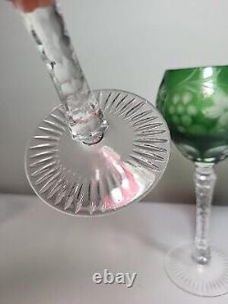 Vtg Bohemian Czech Crystal Hock Wine Glasses Set 4 Goblets Cut to Clear Crystal