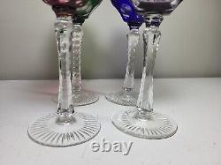 Vtg Bohemian Czech Crystal Hock Wine Glasses Set 4 Goblets Cut to Clear Crystal