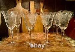 Vtg Colony Danube Etched Wine Goblets Set Of 12 w Wheat & Berries Patten. MINT