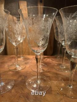 Vtg Colony Danube Etched Wine Goblets Set Of 12 w Wheat & Berries Patten. MINT