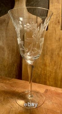 Vtg Colony Danube Etched Wine Goblets Set Of 12 w Wheat & Berries Patten. MINT