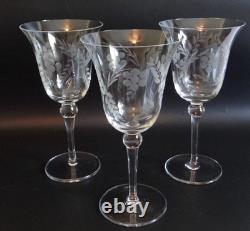 Vtg Colony Danube Etched Wine Goblets Set Of 12 w Wheat & Berries Patten. MINT