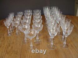 Vtg Cut Etched Crystal Optic 31 Glasses Water Wine Champagne Cocktail Cordial