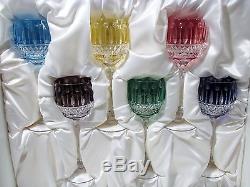 Vtg FABERGE Crystal XENIA Boxed Set 6 Hock WINE GOBLETS Multicolor to Clear