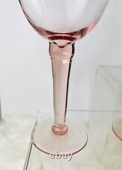 Vtg Hand Blown Pink Rose Glass Water Wine Goblets Glasses LARGE Set Of 6 HTF 9.5