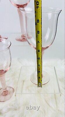 Vtg Hand Blown Pink Rose Glass Water Wine Goblets Glasses LARGE Set Of 6 HTF 9.5