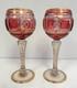 Vtg Moser Bohemian Crandberry Crystal Goblets Wine Glasses 8 H withGold Accents