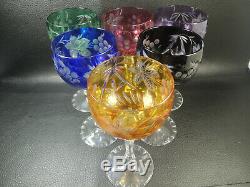 Vtg. Multi-color, Cut to Clear Nachtmann Traube Crystal Wine Glasses-set of 6pcs
