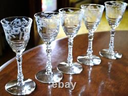 Vtg Set 10 ROCK SHARPE Cut Crystal 3005-4 Wine Glasses Stem 3005 6.75 Floral