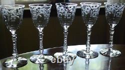 Vtg Set 10 ROCK SHARPE Cut Crystal 3005-4 Wine Glasses Stem 3005 6.75 Floral