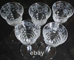 Vtg Set 10 ROCK SHARPE Cut Crystal 3005-4 Wine Glasses Stem 3005 6.75 Floral