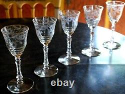 Vtg Set 10 ROCK SHARPE Cut Crystal 3005-4 Wine Glasses Stem 3005 6.75 Floral