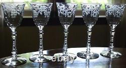 Vtg Set 10 ROCK SHARPE Cut Crystal 3005-4 Wine Glasses Stem 3005 6.75 Floral