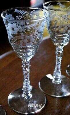 Vtg Set 10 ROCK SHARPE Cut Crystal 3005-4 Wine Glasses Stem 3005 6.75 Floral