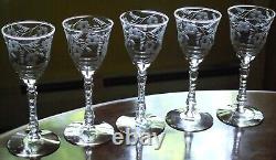 Vtg Set 10 ROCK SHARPE Cut Crystal 3005-4 Wine Glasses Stem 3005 6.75 Floral