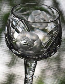 Vtg Set 11 HOCK WINE GLASSES Hand Cut Crystal ROSE & ARCH Cut Stem & Foot SUPERB