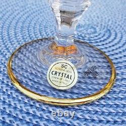Vtg Set Of 8 Sc Genuine Italian Lead Crystal Wine Glasses Gold Greek Keyhole