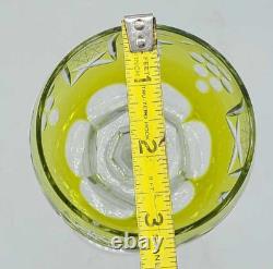 Vtg Set of 4 Bohemian Yellow Cut-to-Clear Crystal Wine Glasses Grape 8.25