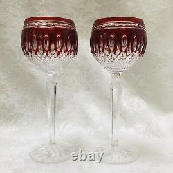 WATERFORD CRYSTAL Claredon Wine Stems Hocks Ruby Red Cut-to-Clear 7.75-inch