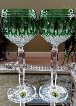 WATERFORD Clarendon NEW IN BOX Emerald Green Crystal Hock Wine Glasses Set of 2