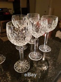 WATERFORD Crystal Ireland LISMORE Pattern 6- WINE HOCK GLASSES Goblets 7 3/8