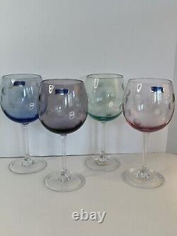 WATERFORD Wine Glasses/Water Goblets (4) Crystal Marquis Polka Dot NEW MINT