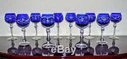 WOW 10-Piece Cut-To-Clear Crystal Bohemian Cobalt Blue Wine Goblet Glasses