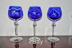 WOW 10-Piece Cut-To-Clear Crystal Bohemian Cobalt Blue Wine Goblet Glasses